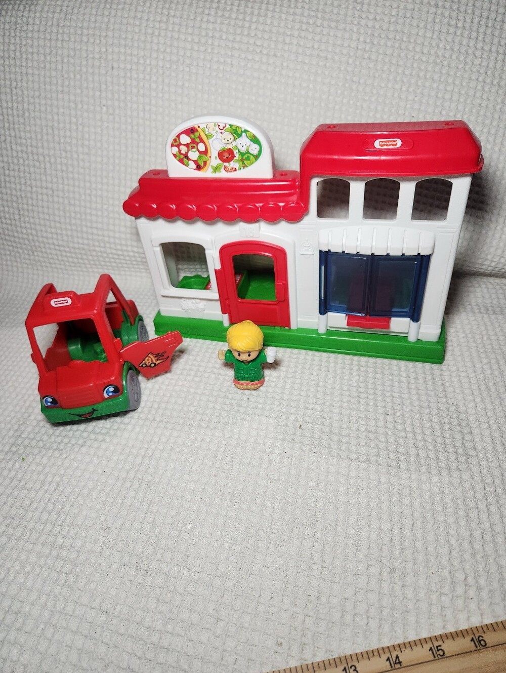 Fisher-Price Little People Red, White & Green Pizza Market Playset with Vehicle